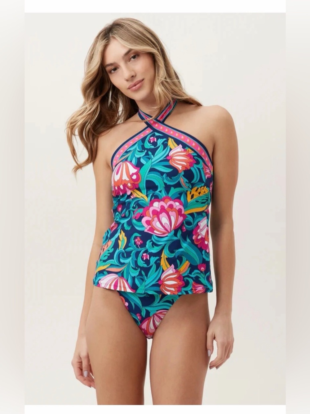 Trina Turk Halter Tankini Swim Top Reversible India Garden NWT Size 4